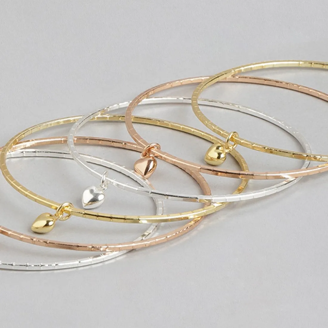 Harmony Hearts 925 Sterling Silver Multi-Tone Plated Combo Bangle