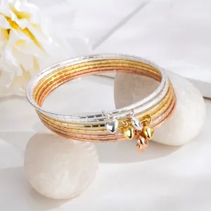 Harmony Hearts 925 Sterling Silver Multi-Tone Plated Combo Bangle