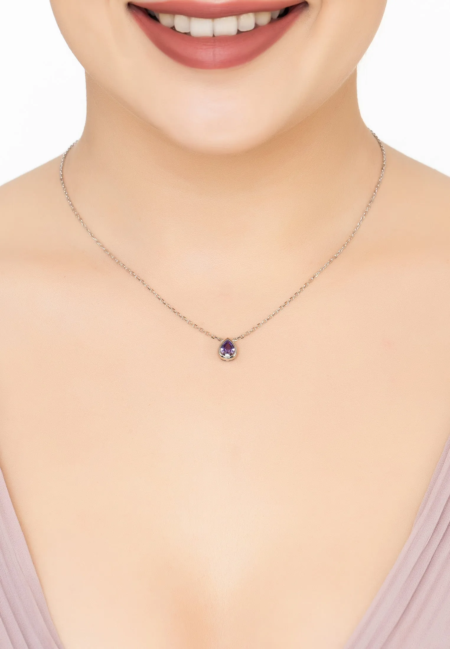 Harriett Mini Teardrop Amethyst Pendant Necklace Silver