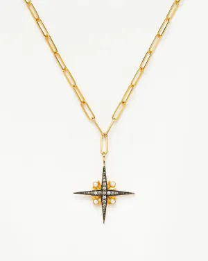 Harris Reed Large North Star Pearl Chain Necklace | 18k Gold Plated/Pearl