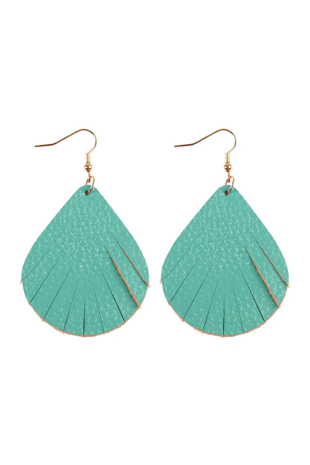 Hde2271 - Fringed Pear Shaped Leather Earrings