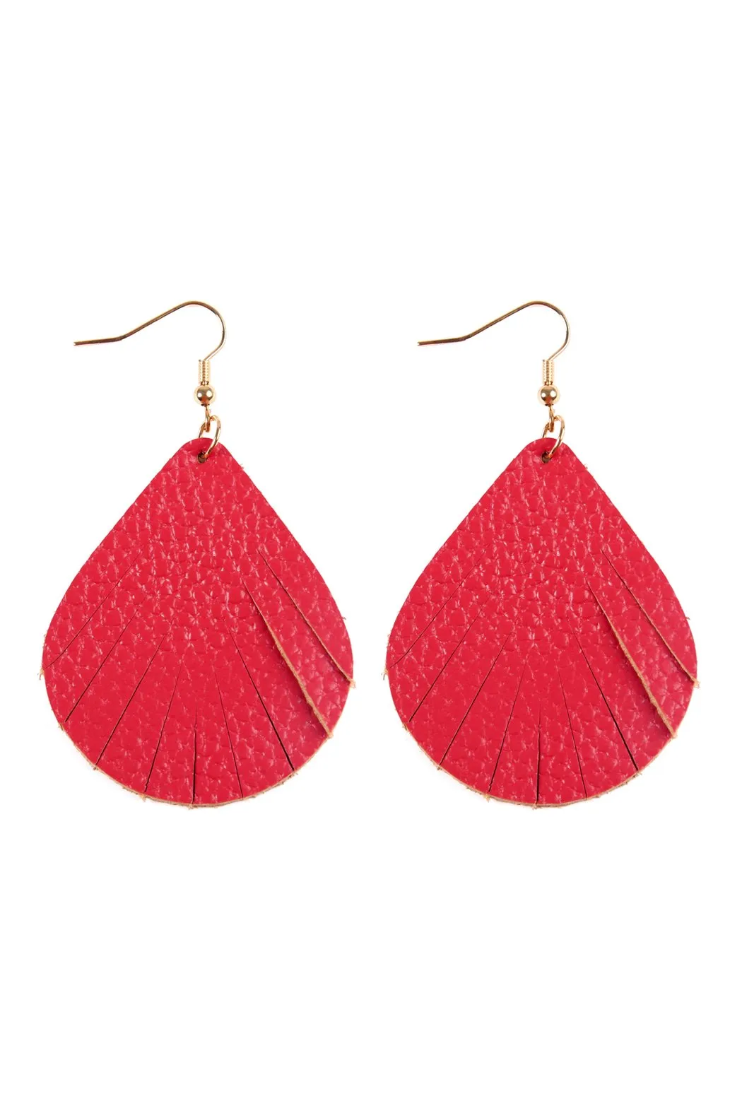 Hde2271 - Fringed Pear Shaped Leather Earrings