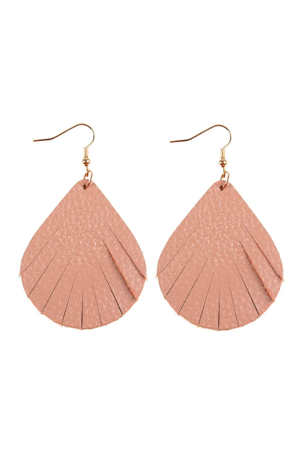 Hde2271 - Fringed Pear Shaped Leather Earrings