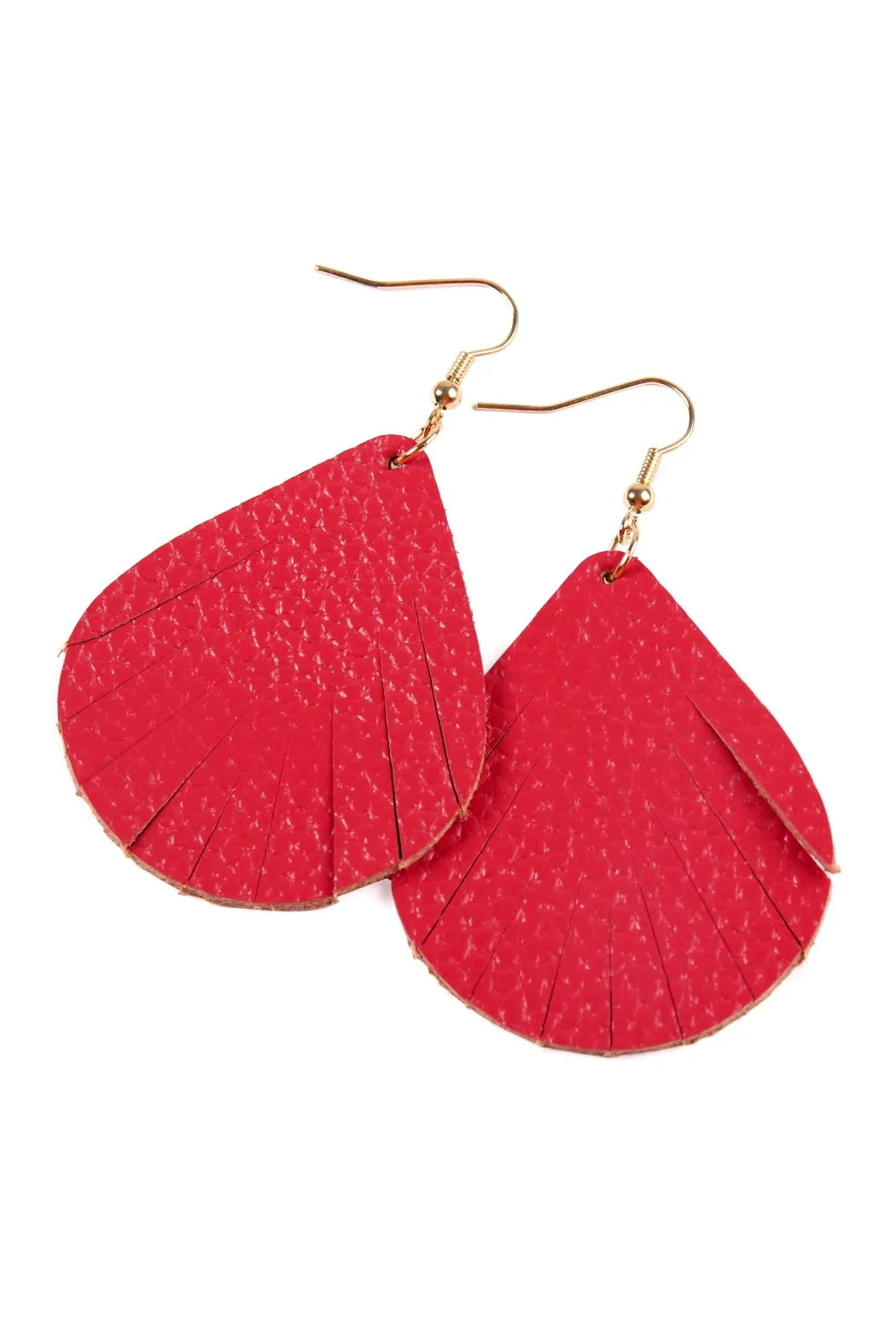 Hde2271 - Fringed Pear Shaped Leather Earrings