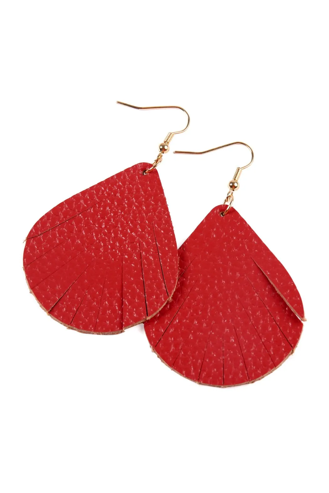 Hde2271 - Fringed Pear Shaped Leather Earrings