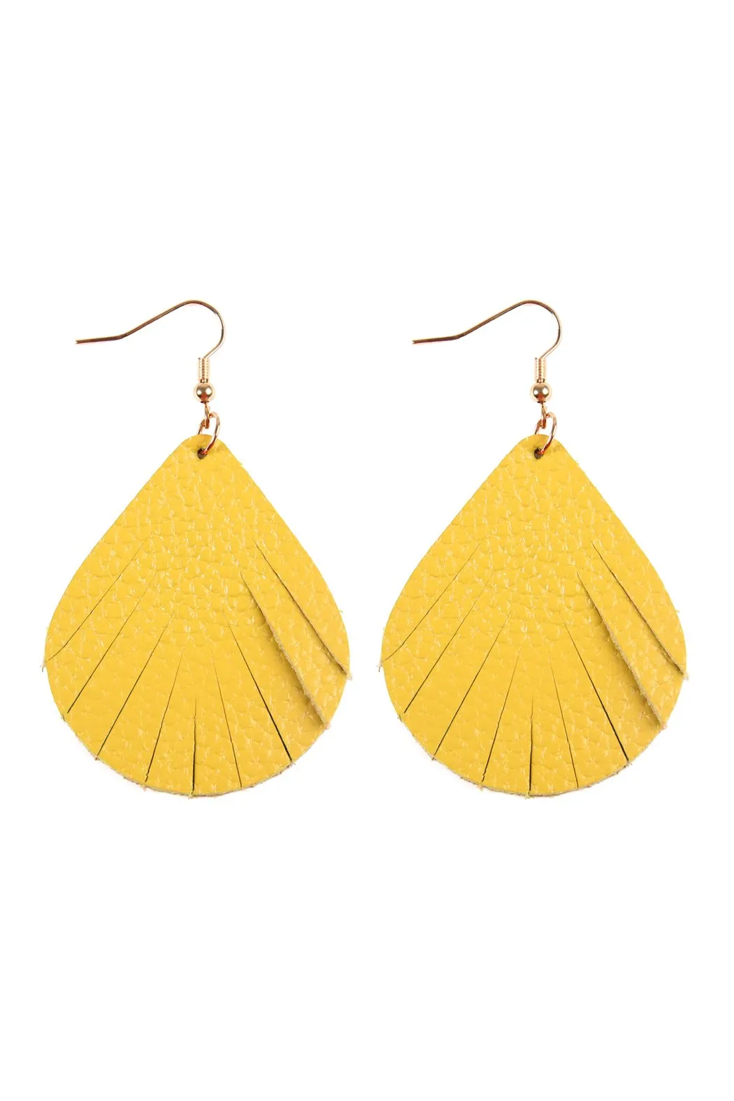 Hde2271 - Fringed Pear Shaped Leather Earrings