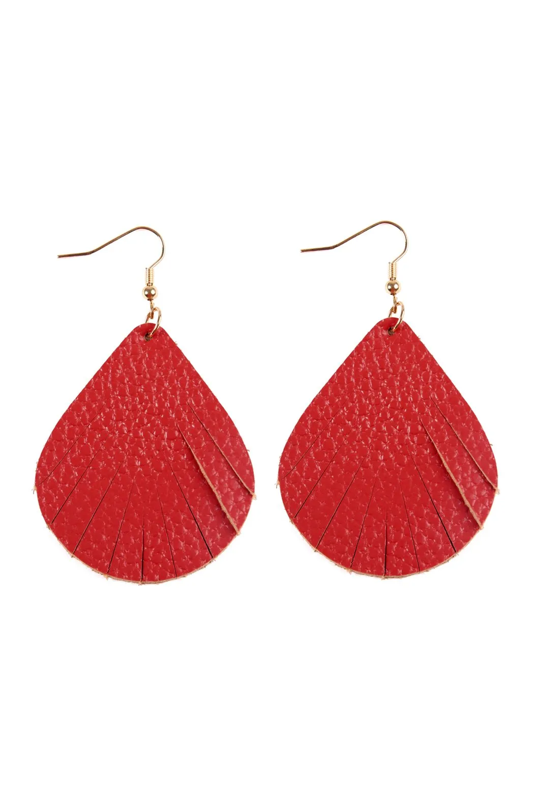 Hde2271 - Fringed Pear Shaped Leather Earrings