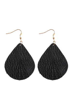 Hde2271 - Fringed Pear Shaped Leather Earrings