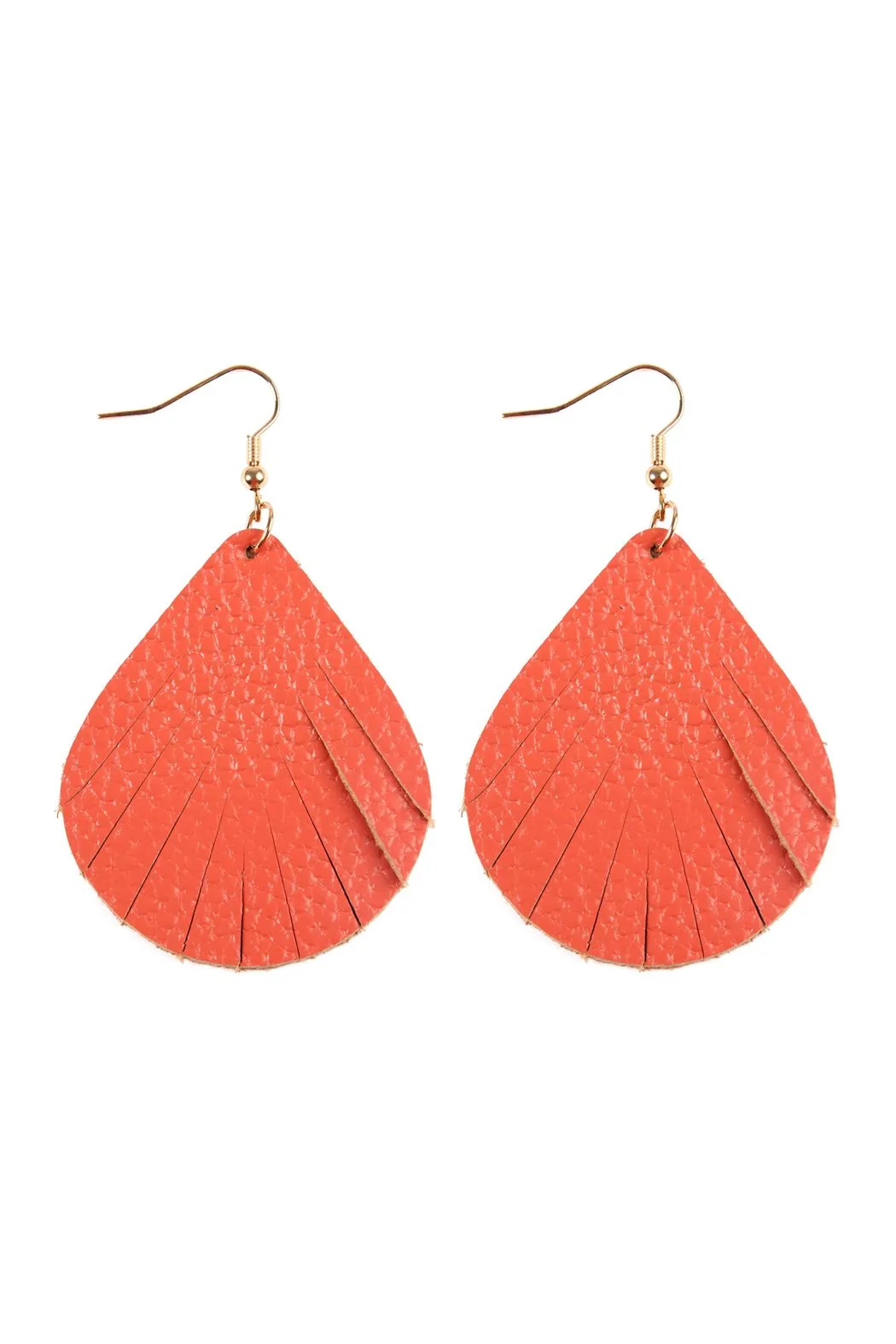 Hde2271 - Fringed Pear Shaped Leather Earrings