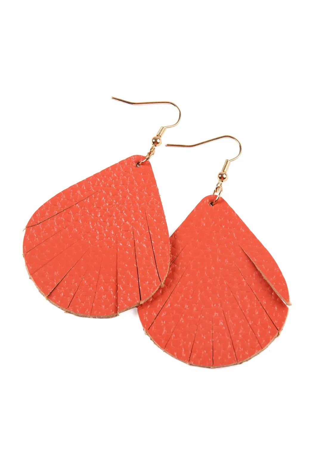 Hde2271 - Fringed Pear Shaped Leather Earrings