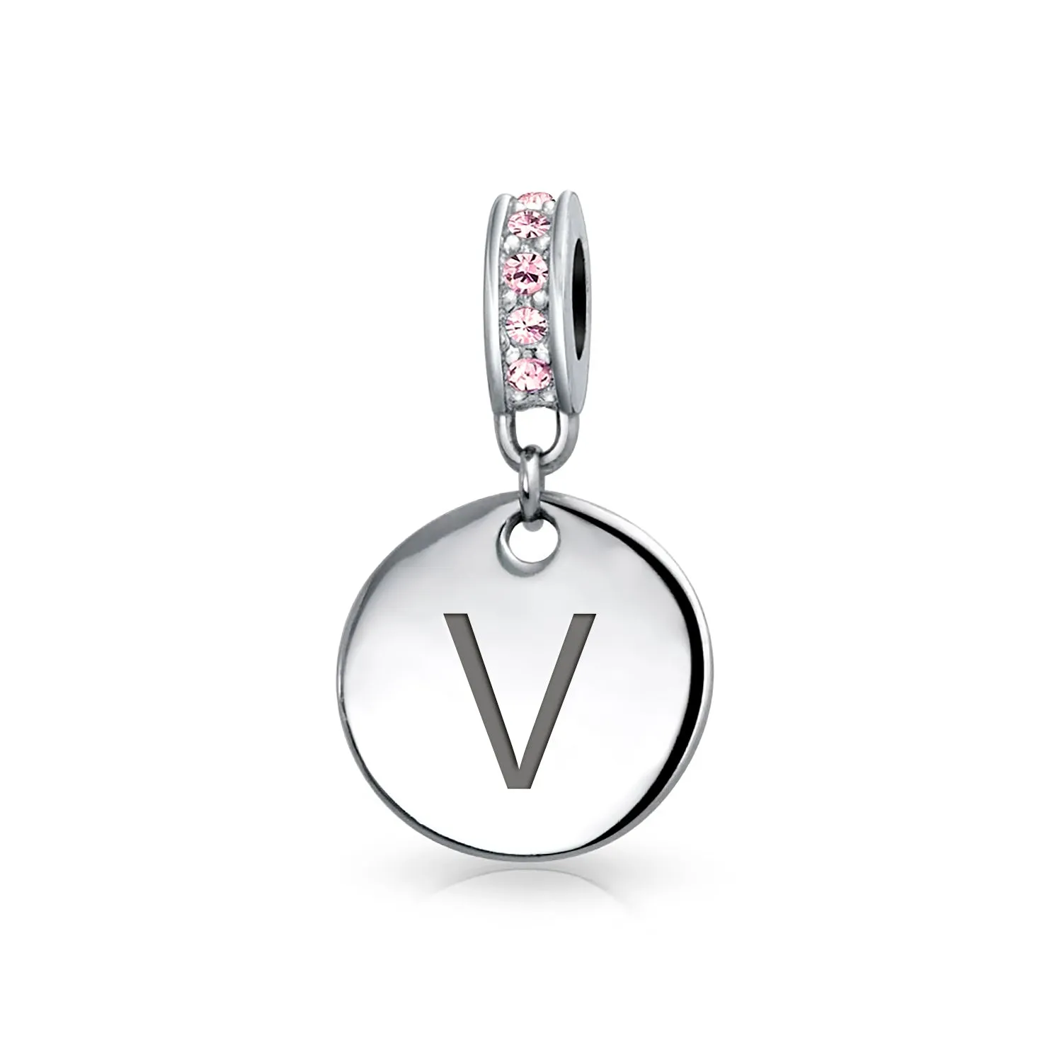 Initial Alphabet Bead Charm Pink Crystal Monogram Sterling Silver Bracelet