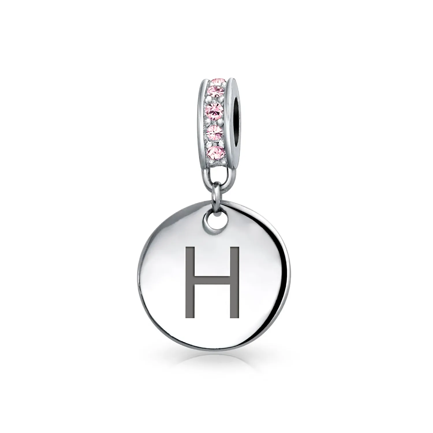 Initial Alphabet Bead Charm Pink Crystal Monogram Sterling Silver Bracelet
