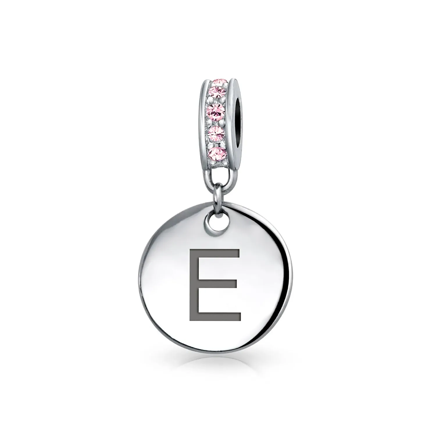Initial Alphabet Bead Charm Pink Crystal Monogram Sterling Silver Bracelet
