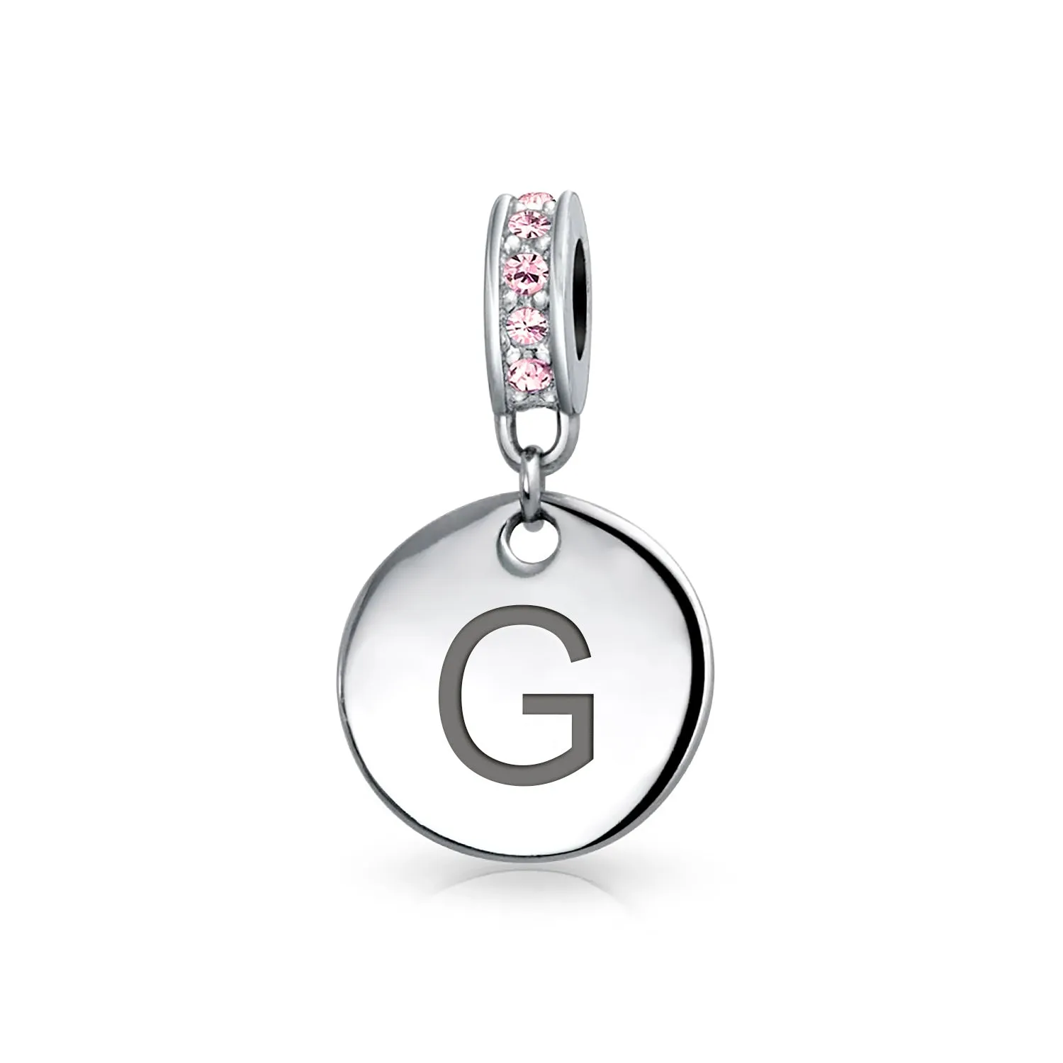 Initial Alphabet Bead Charm Pink Crystal Monogram Sterling Silver Bracelet