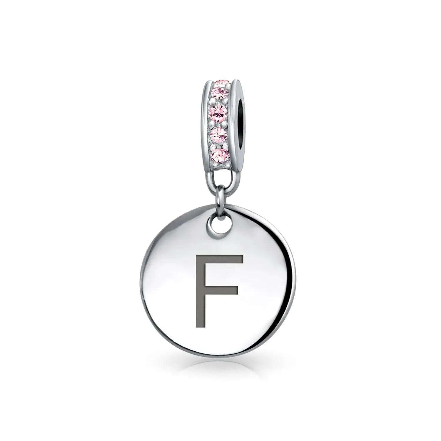 Initial Alphabet Bead Charm Pink Crystal Monogram Sterling Silver Bracelet
