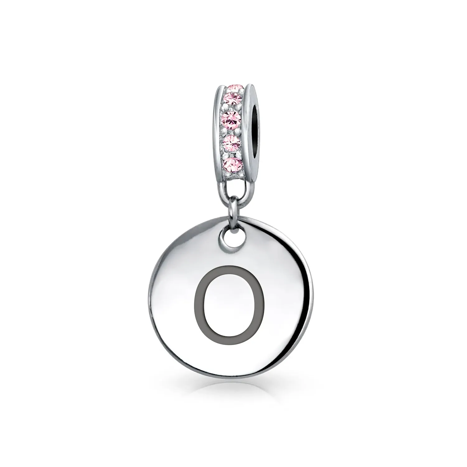 Initial Alphabet Bead Charm Pink Crystal Monogram Sterling Silver Bracelet