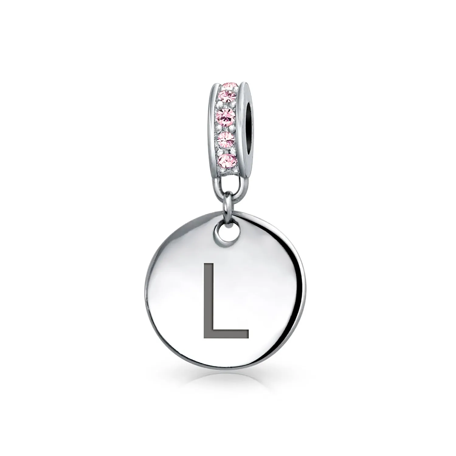 Initial Alphabet Bead Charm Pink Crystal Monogram Sterling Silver Bracelet