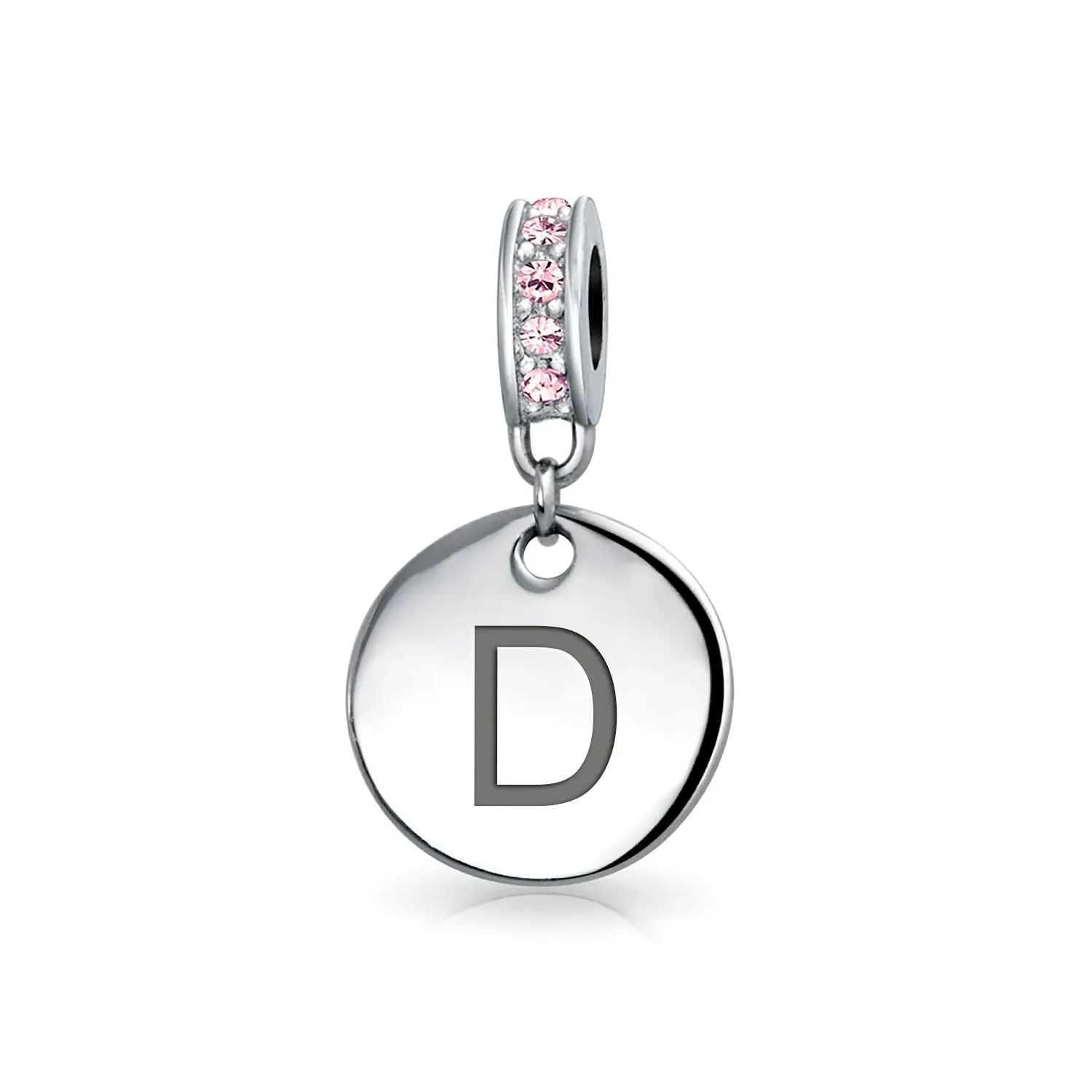 Initial Alphabet Bead Charm Pink Crystal Monogram Sterling Silver Bracelet
