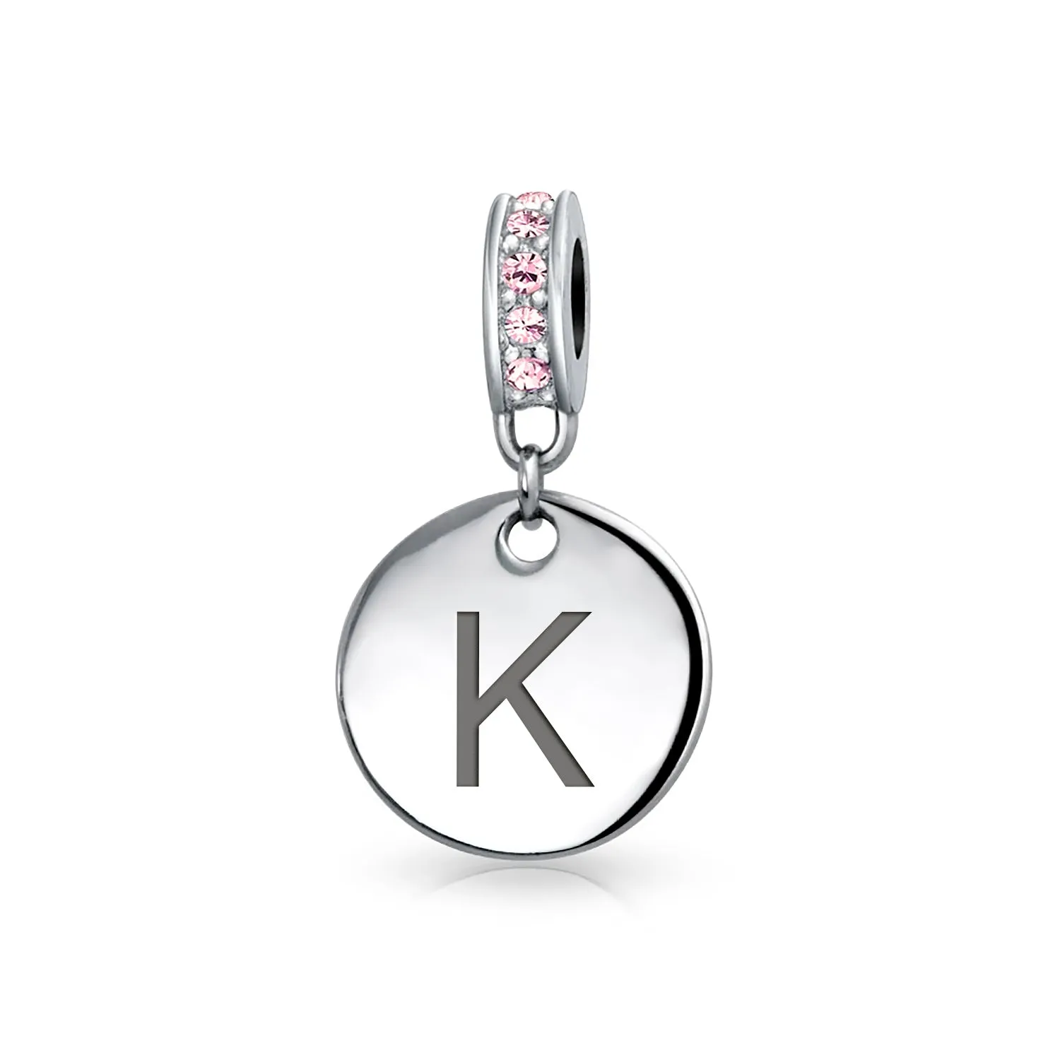 Initial Alphabet Bead Charm Pink Crystal Monogram Sterling Silver Bracelet
