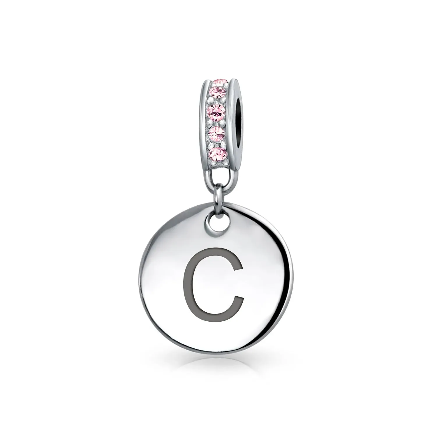 Initial Alphabet Bead Charm Pink Crystal Monogram Sterling Silver Bracelet