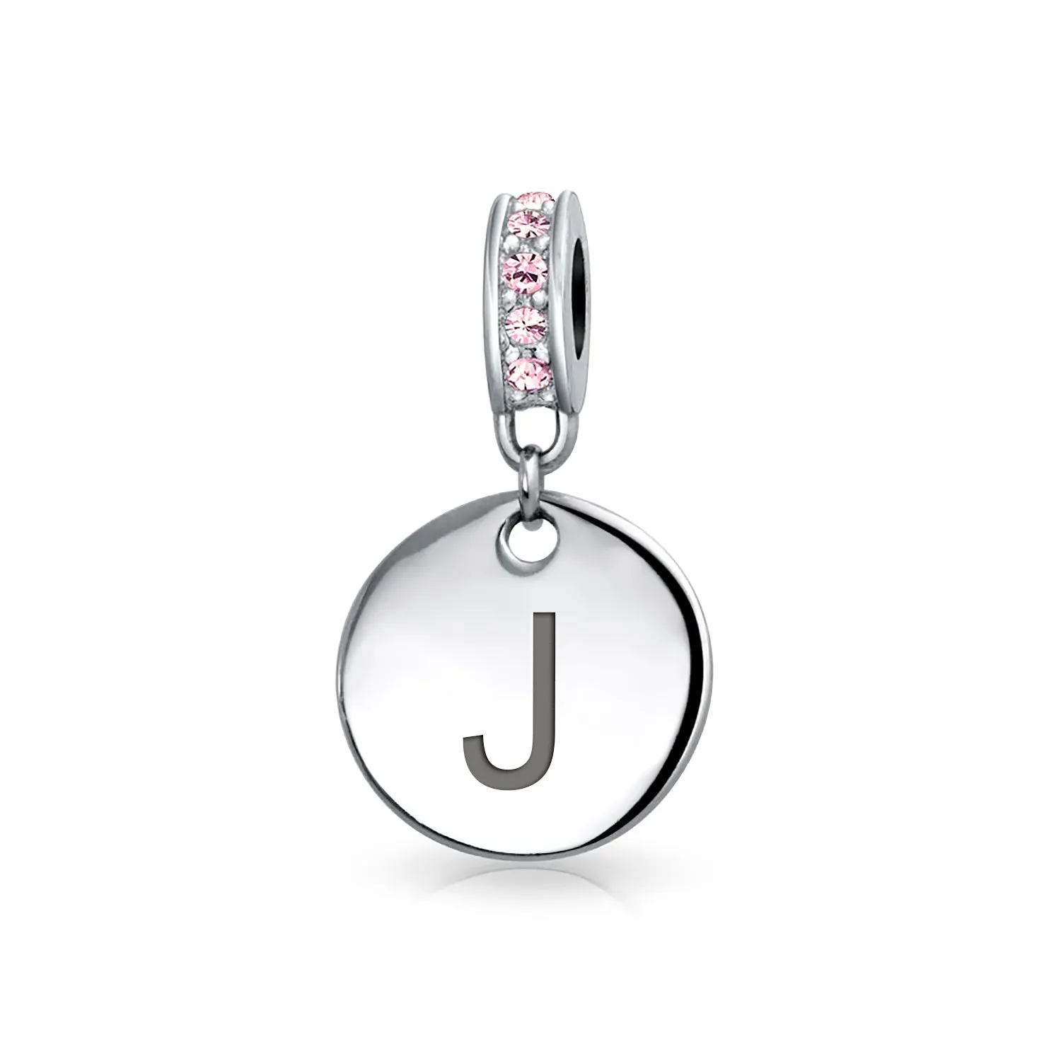 Initial Alphabet Bead Charm Pink Crystal Monogram Sterling Silver Bracelet