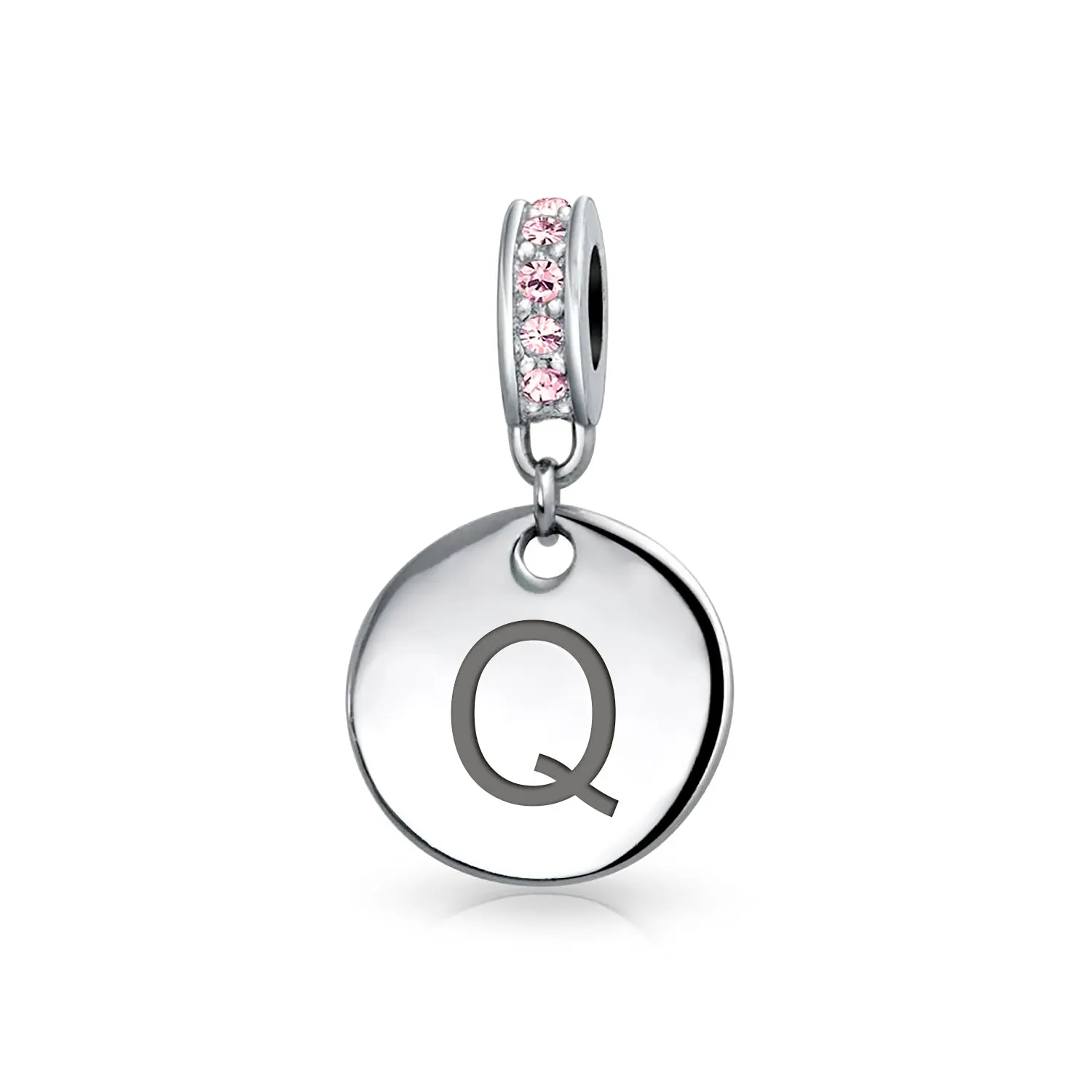 Initial Alphabet Bead Charm Pink Crystal Monogram Sterling Silver Bracelet