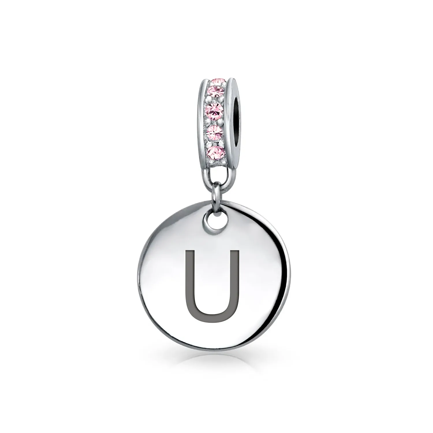 Initial Alphabet Bead Charm Pink Crystal Monogram Sterling Silver Bracelet