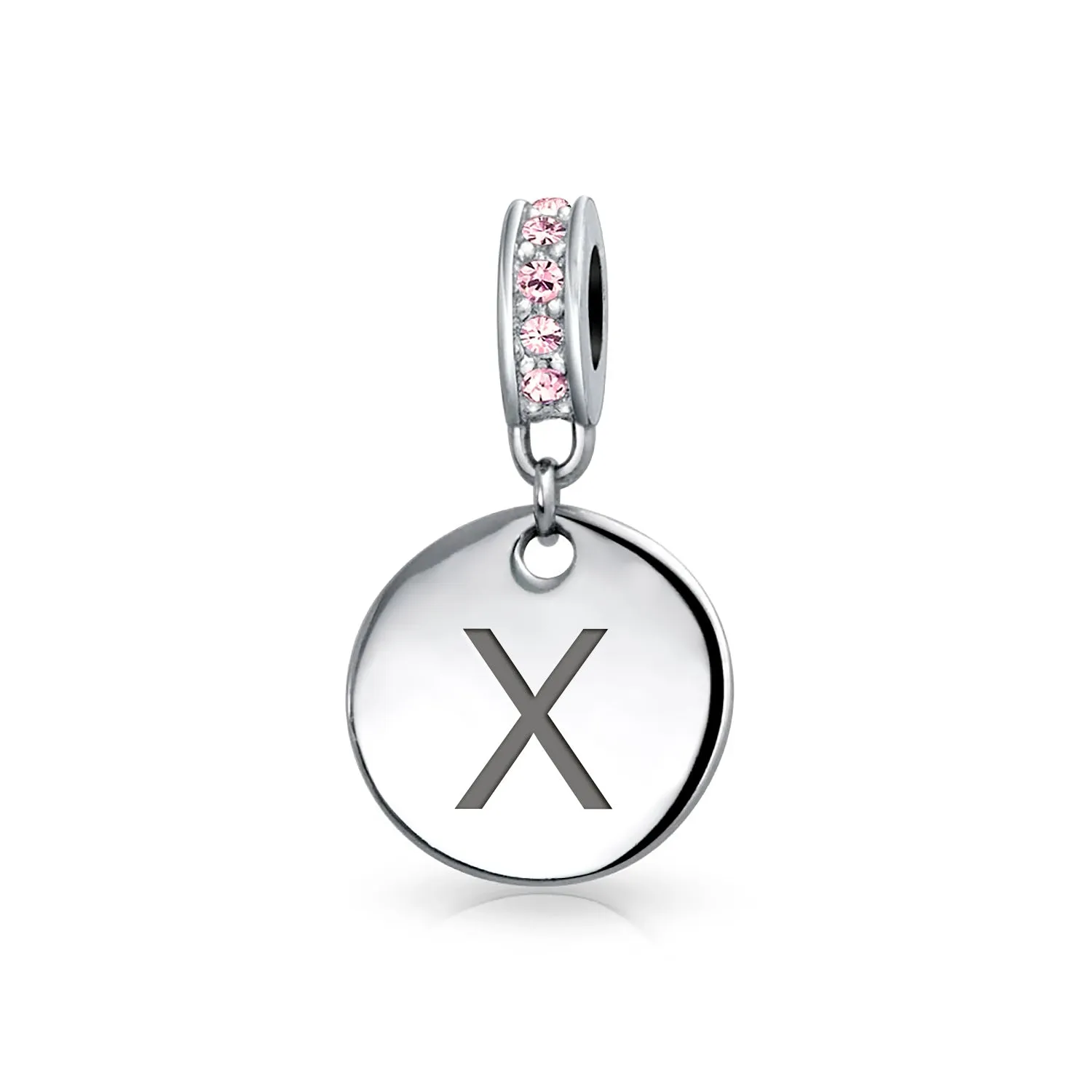 Initial Alphabet Bead Charm Pink Crystal Monogram Sterling Silver Bracelet