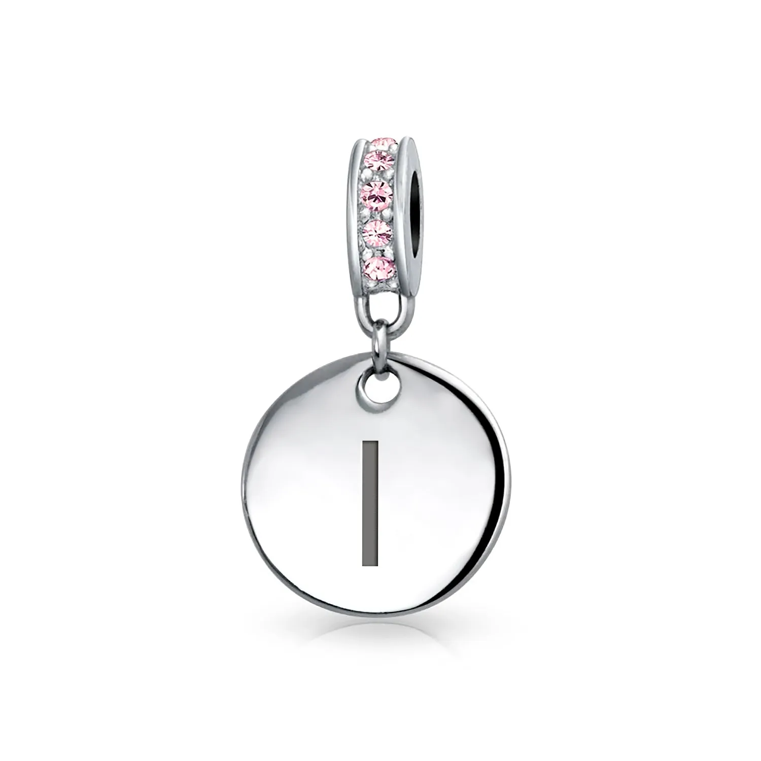 Initial Alphabet Bead Charm Pink Crystal Monogram Sterling Silver Bracelet