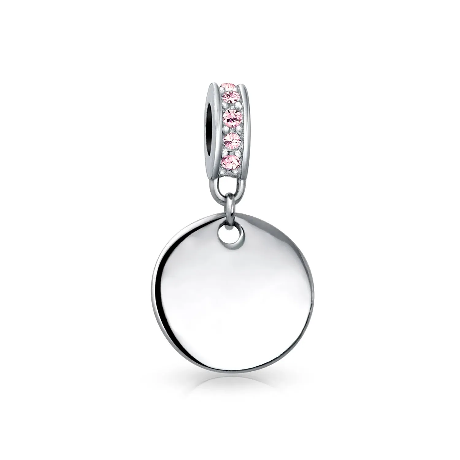 Initial Alphabet Bead Charm Pink Crystal Monogram Sterling Silver Bracelet
