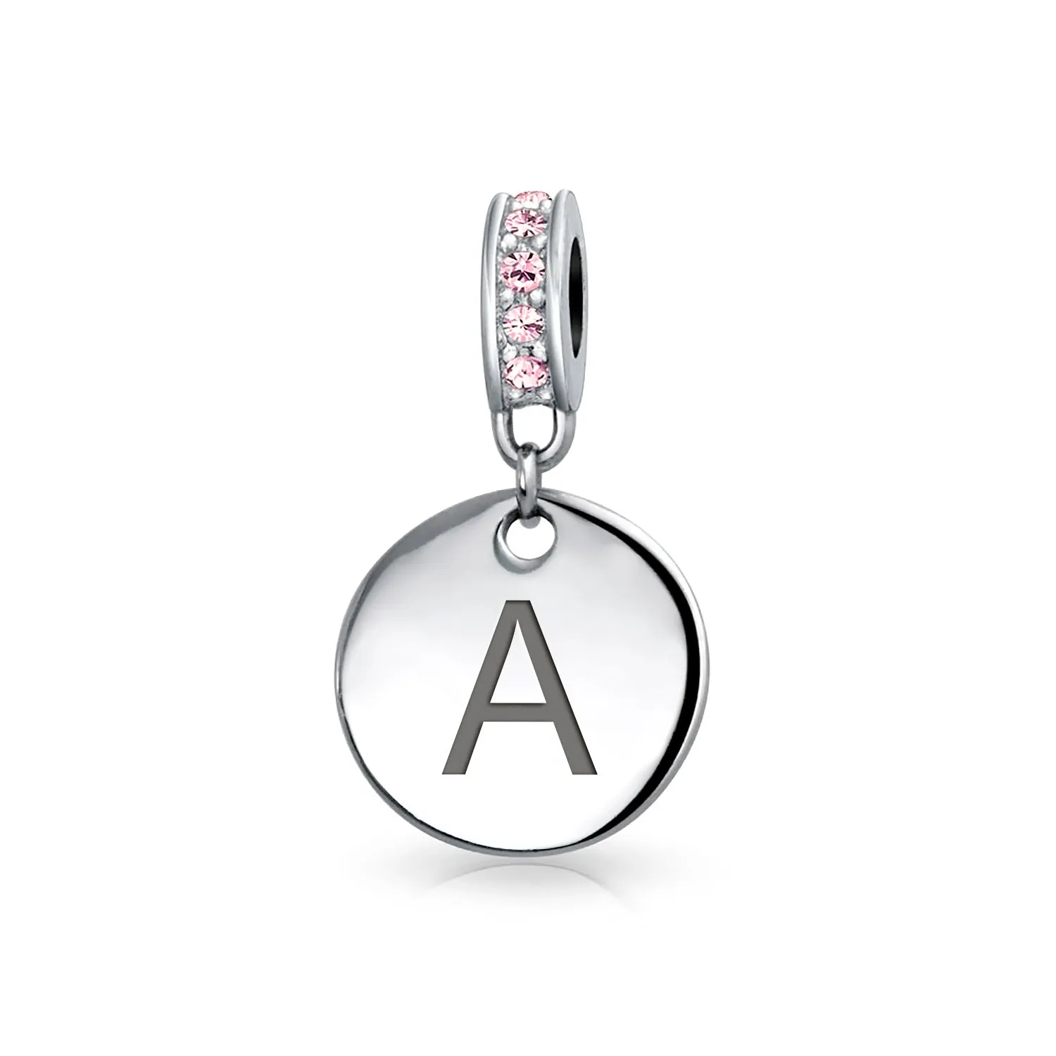 Initial Alphabet Bead Charm Pink Crystal Monogram Sterling Silver Bracelet