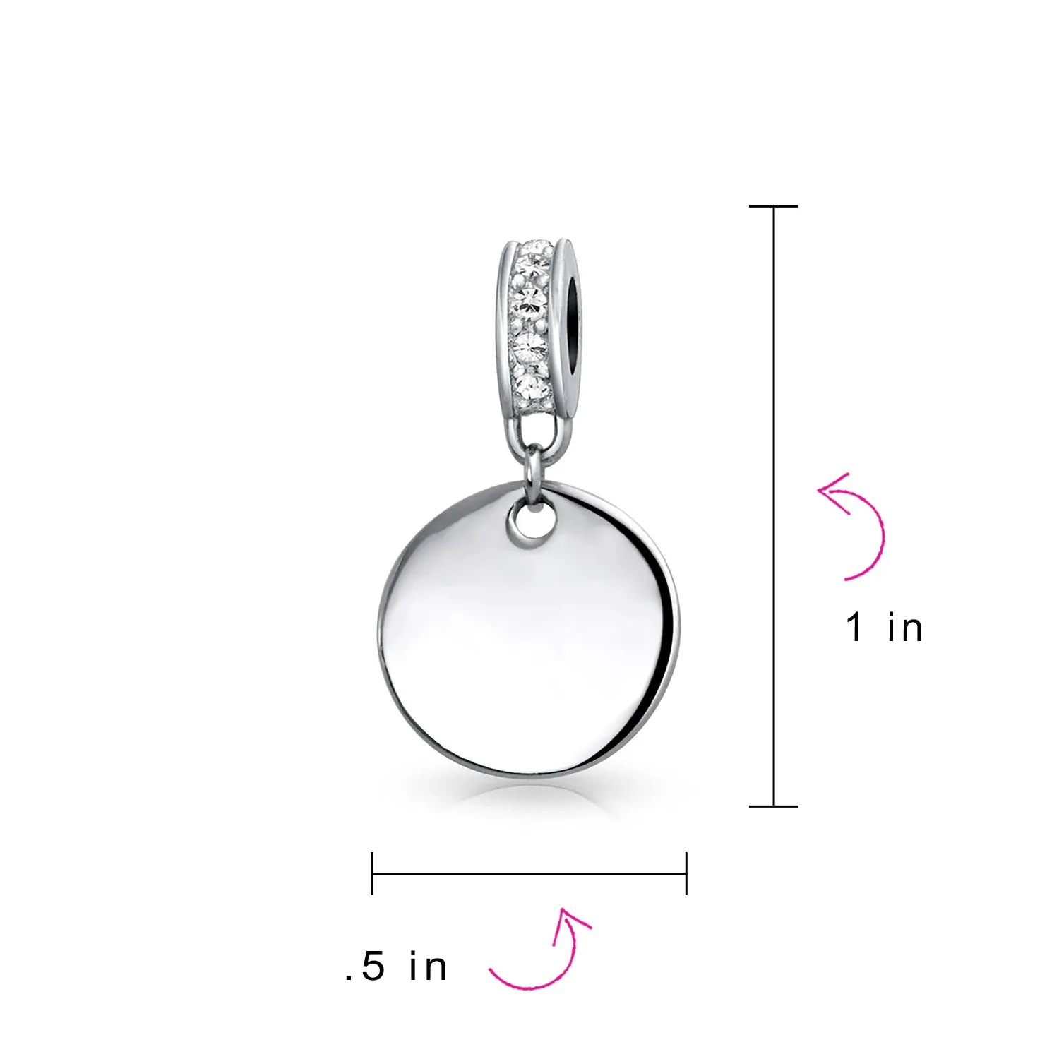 Initial Alphabet Bead Charm Pink Crystal Monogram Sterling Silver Bracelet