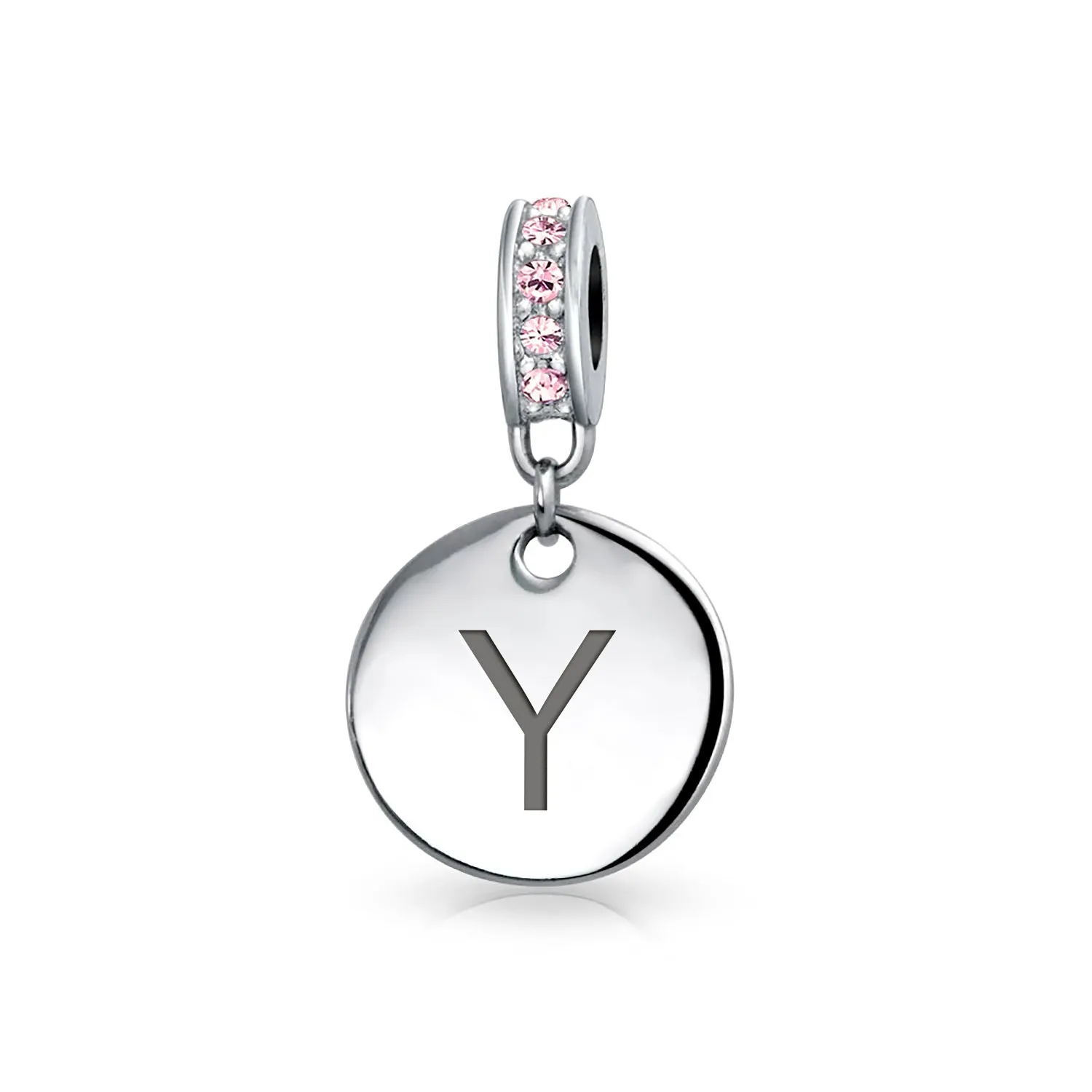 Initial Alphabet Bead Charm Pink Crystal Monogram Sterling Silver Bracelet