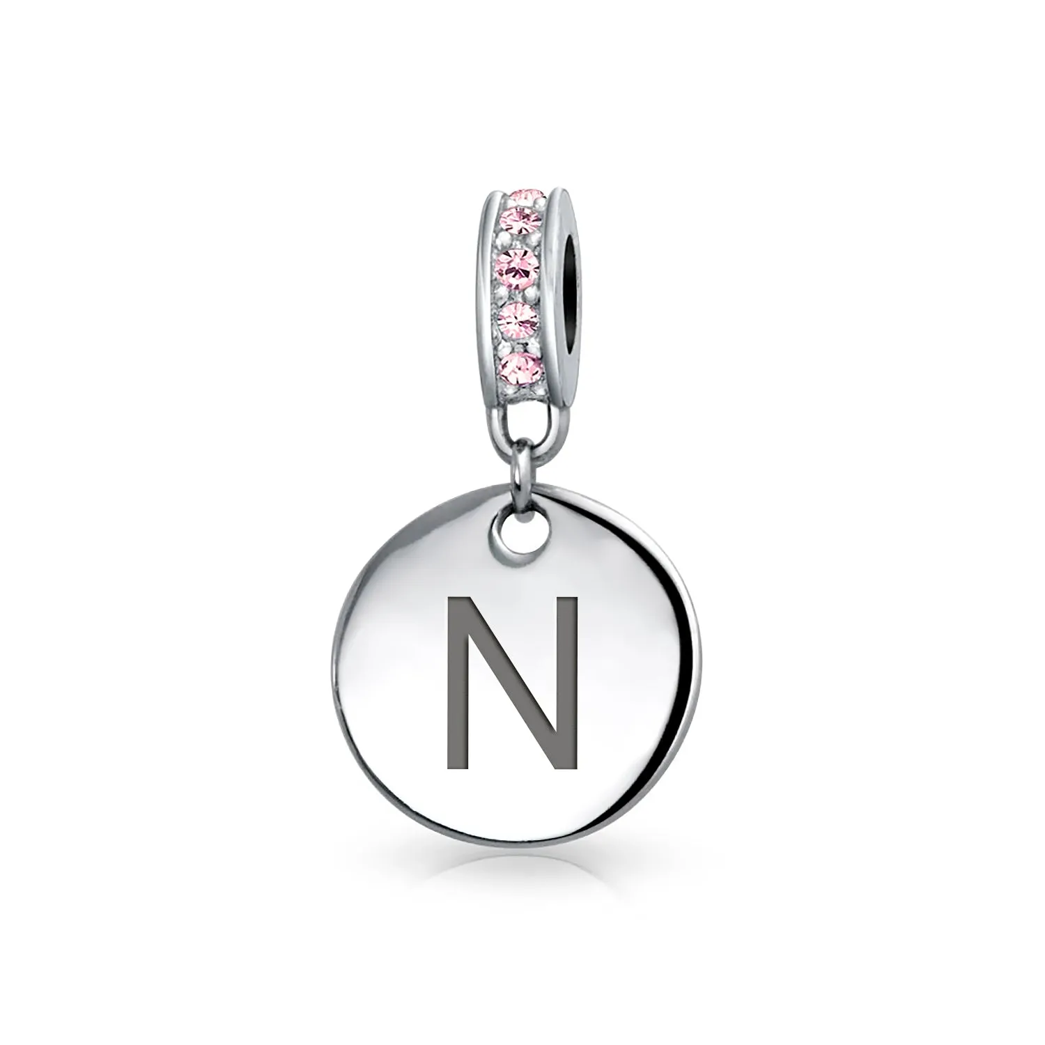 Initial Alphabet Bead Charm Pink Crystal Monogram Sterling Silver Bracelet