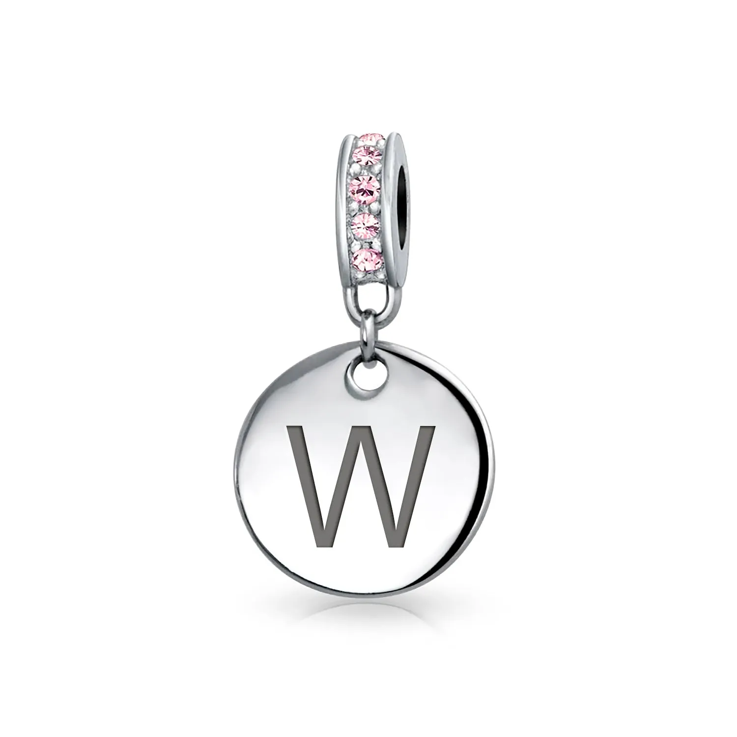 Initial Alphabet Bead Charm Pink Crystal Monogram Sterling Silver Bracelet