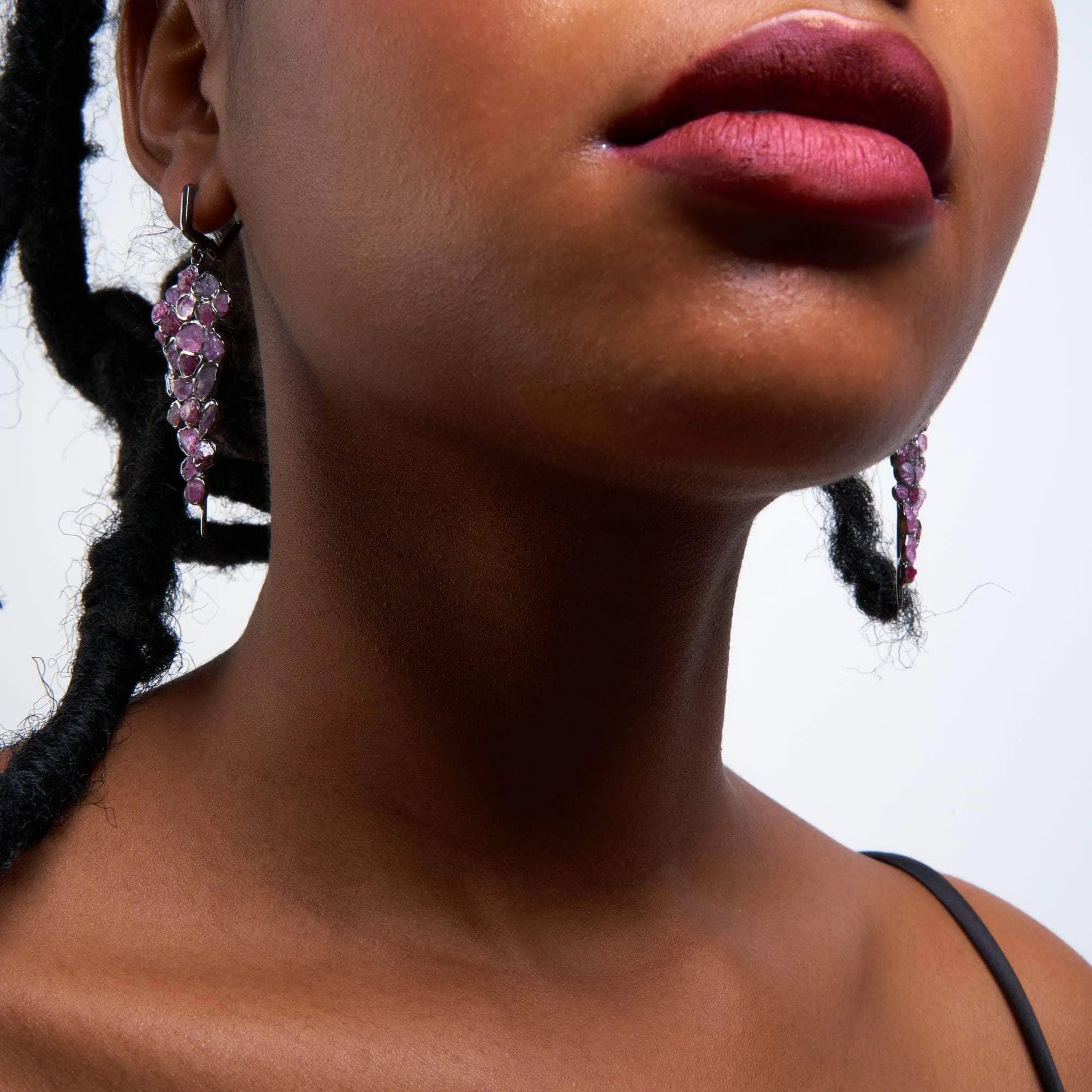 Iris Rough Pink Sapphire and Ruby Earrings