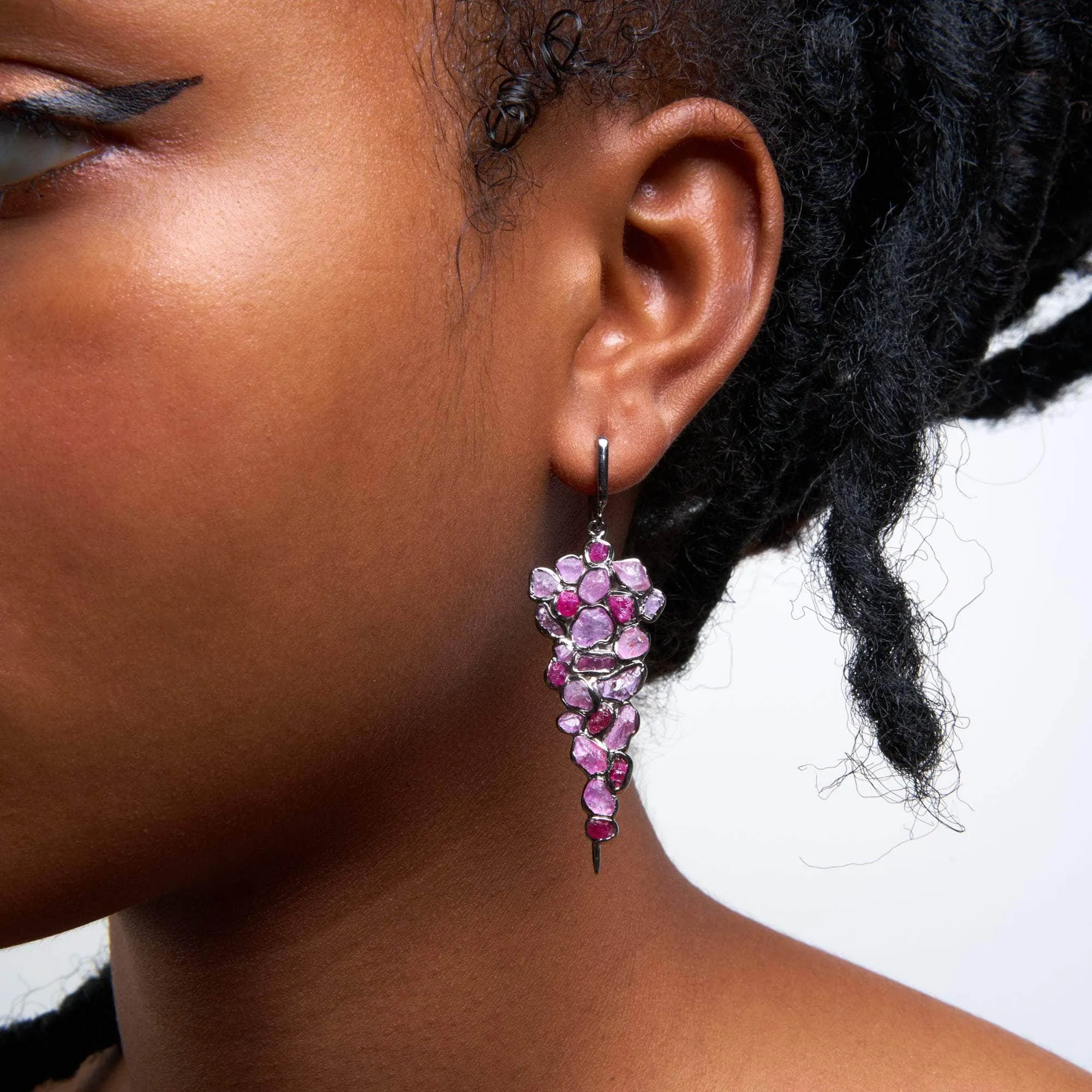 Iris Rough Pink Sapphire and Ruby Earrings