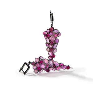 Iris Rough Pink Sapphire and Ruby Earrings