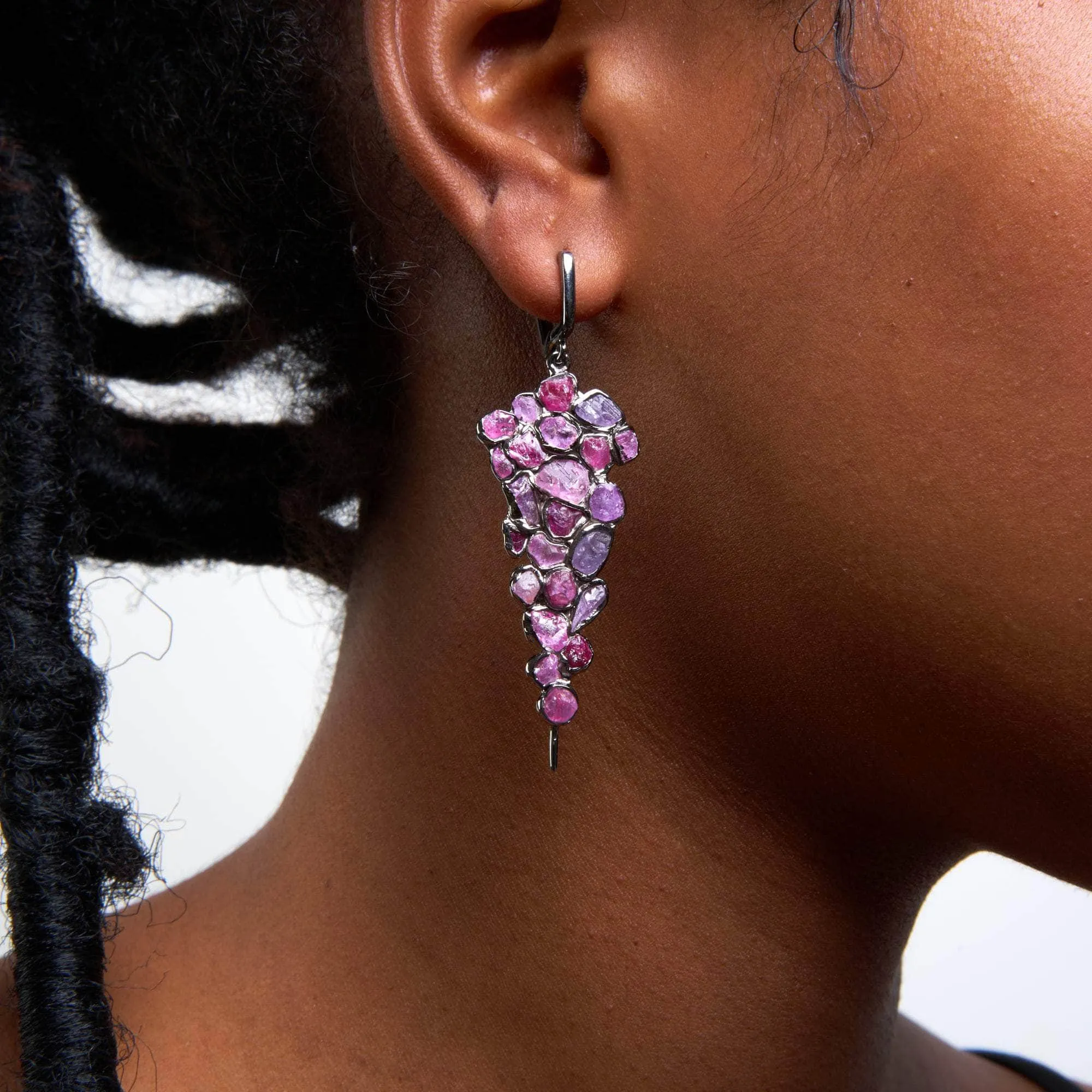 Iris Rough Pink Sapphire and Ruby Earrings