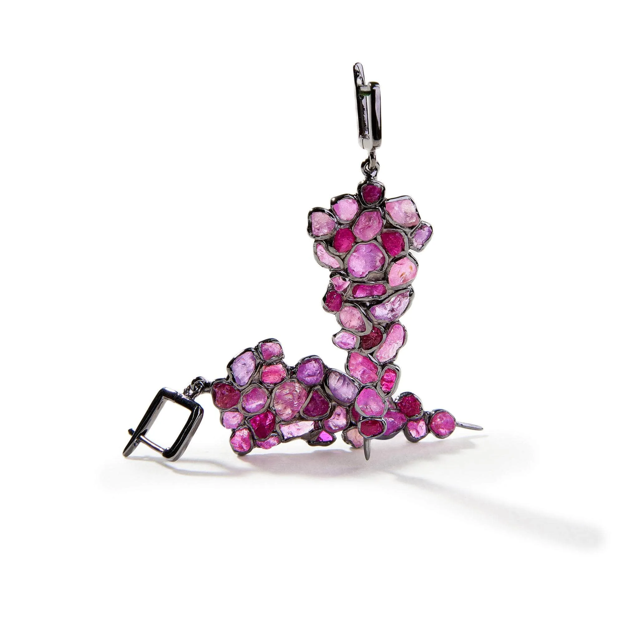 Iris Rough Pink Sapphire and Ruby Earrings