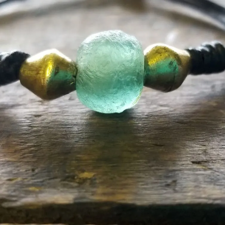 Jayla Leather Bracelet, African Recycled Glass & Mala Bead Bracelet