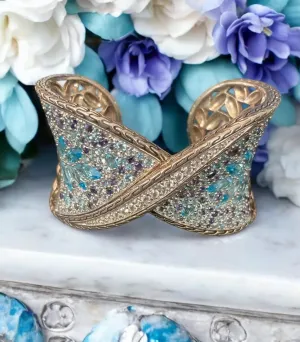 John Hardy 18K Sterling Cuff Bracelet Sapphire Topaz Iolite Aquamarine Batu