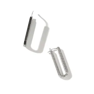 John Hardy Carved Chain Hoop Earrings with Black Sapphires in Sterling Silver