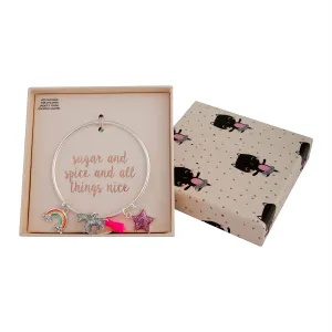Kids Silver Rainbow Unicorn Charm Bangle