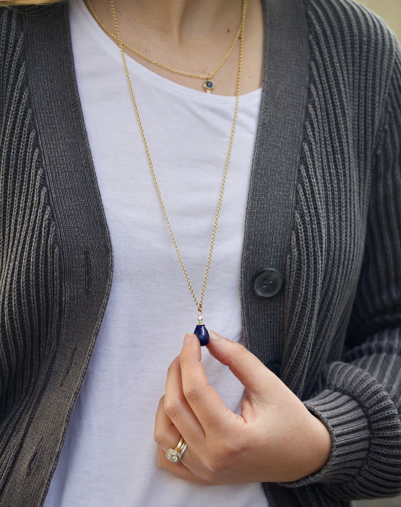 Lapis Lazuli Drop Pendant with Diamond