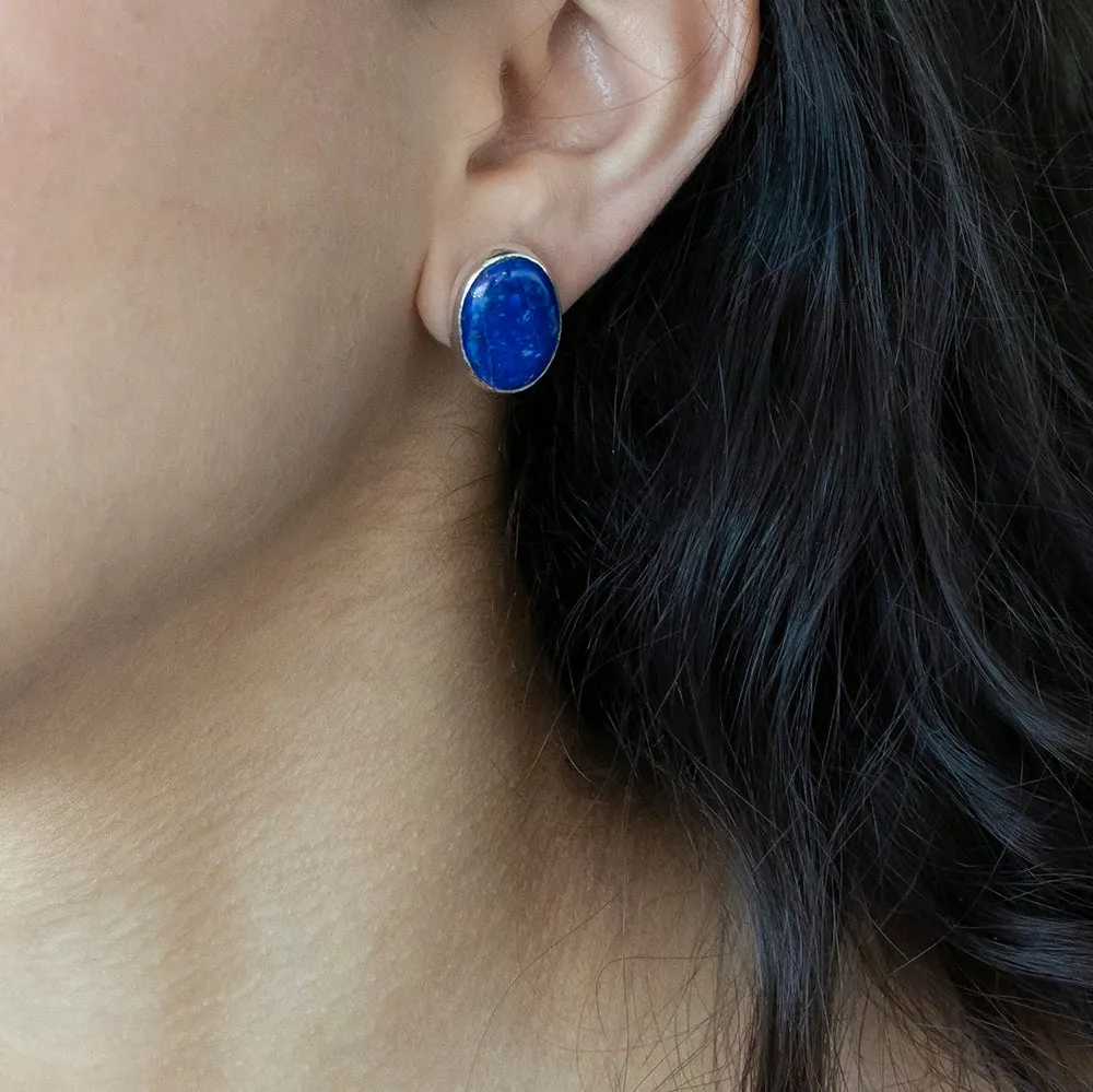 Large Oval Lapis Lazuli Stud Earrings