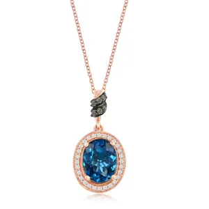 Le Vian Oval Deep Sea Blue Topaz Chocolate & Vanilla Diamond Halo Pendant