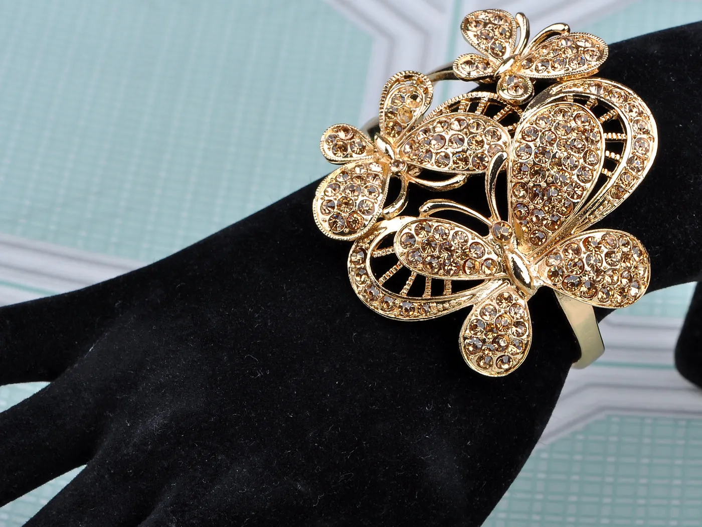Light Topaz Colored Butterfly Bangle Bracelet