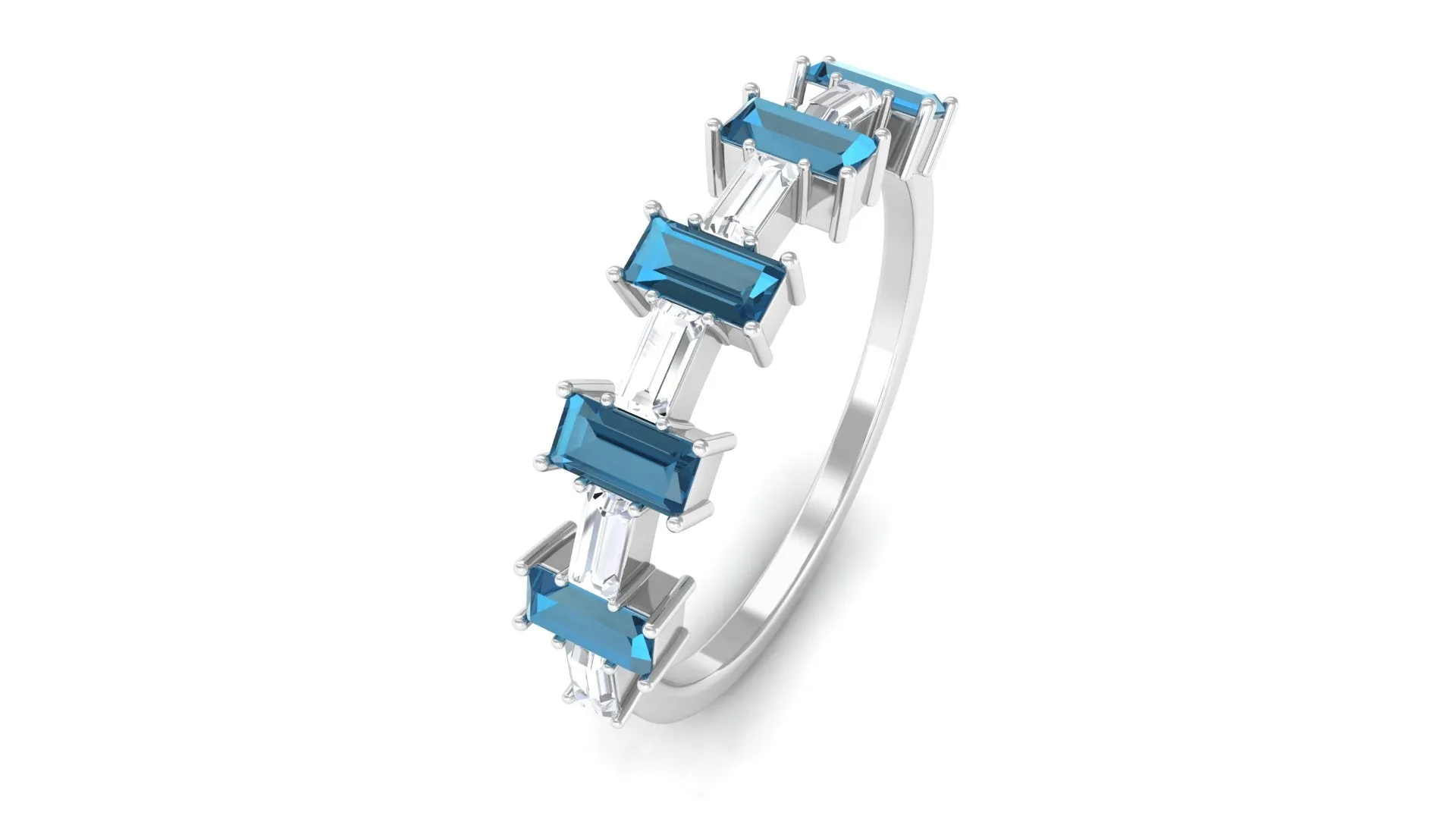 London Blue Topaz and Diamond East West Half Eternity Ring