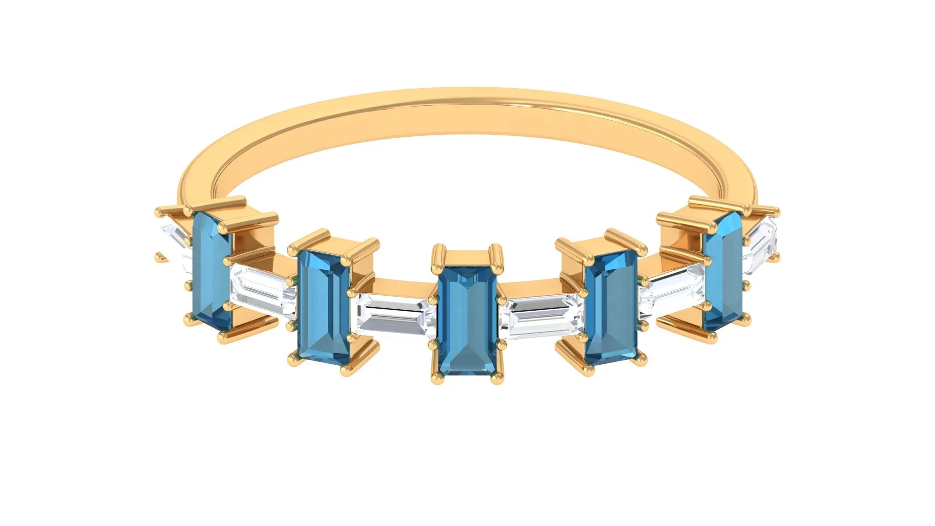 London Blue Topaz and Diamond East West Half Eternity Ring